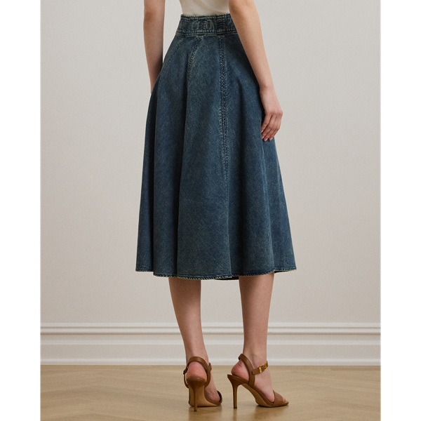 Denim Drawcord Midi Skirt