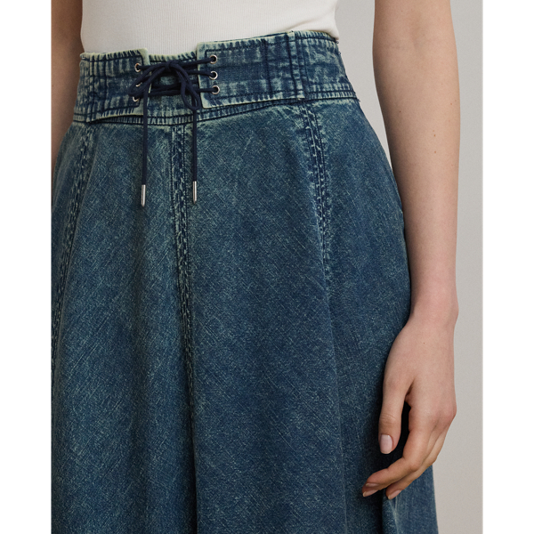 Denim Drawcord Midi Skirt