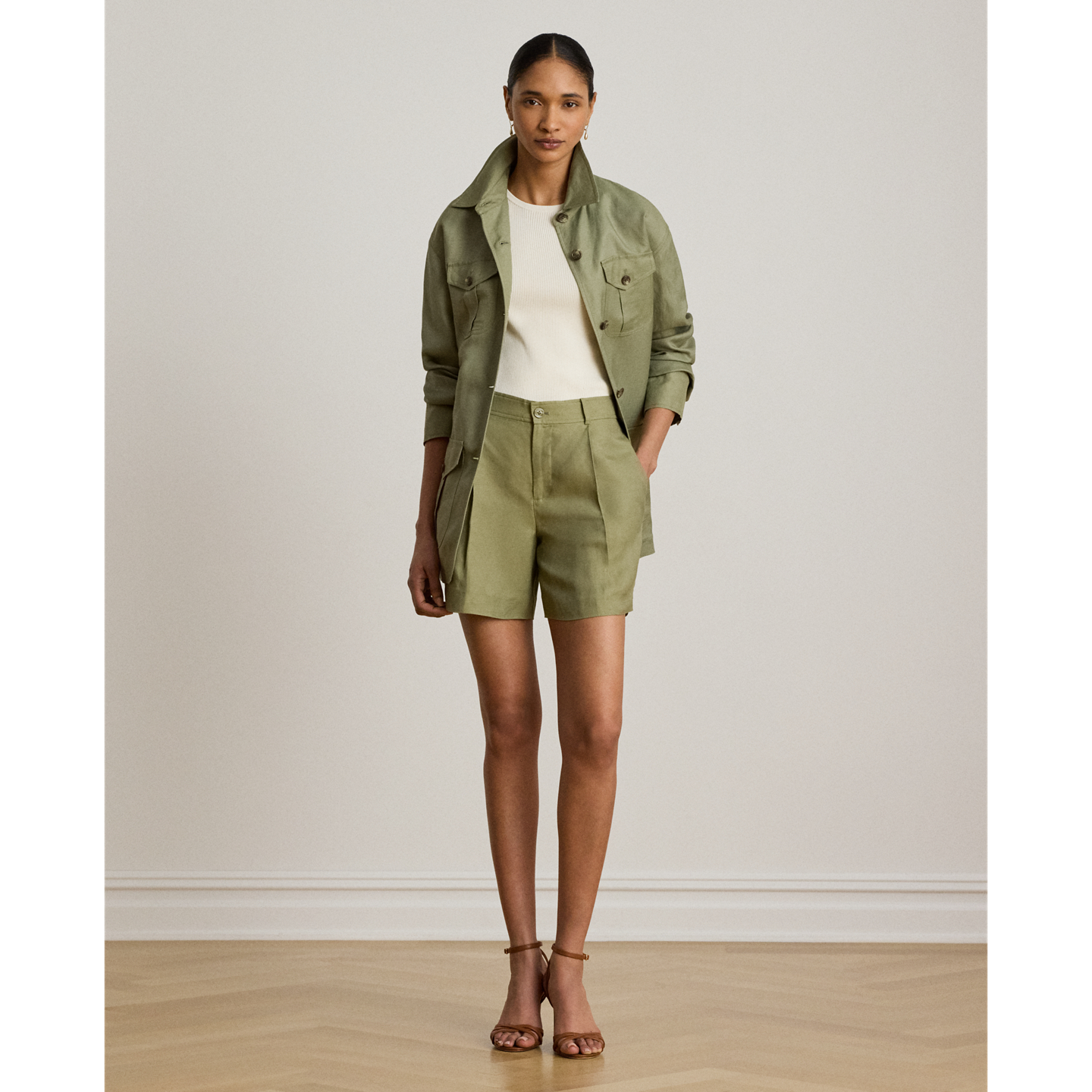 Шорты Ralph Lauren Pleated Linen-Blend Twill Short, цвет: Light Agave — фото 4