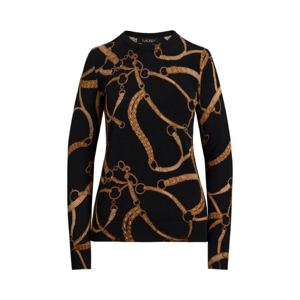 売れ筋商品|||ラルフローレン ニット&セーター アウター レディース Women's Belting-Print Cotton-Blend Sweater Black/Tan Belting-Print Cotton-Blend Jumper for Women | Ralph Lauren® BH