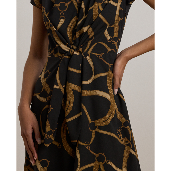 Belting-Print Crepe Tie-Front Dress