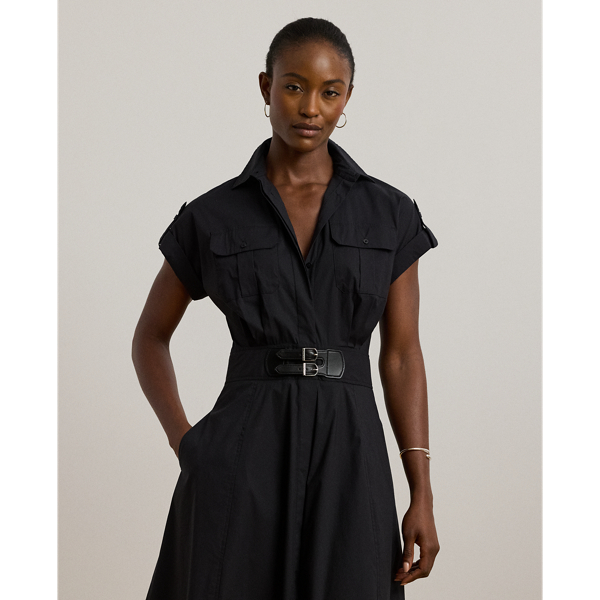☆US発*LAUREN*新作*Buckle-Trim Cotton-Blend シャツドレス☆ Buckle-Trim Cotton-Blend Shirtdress