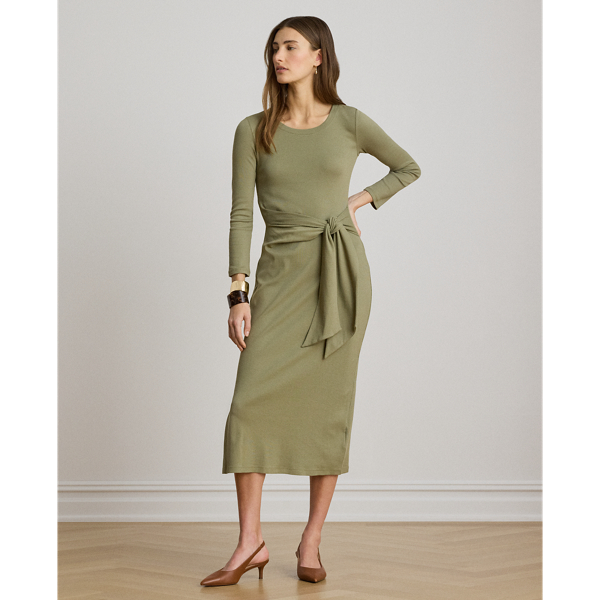 Rundhalskleid mit Bindedetail vorne Lauren Petite in Helle Agave 6