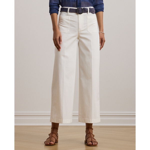 Chinohose in 3/4-Länge mit weitem Bein Lauren Petite in Weiß 4