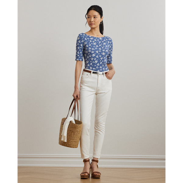 Floral Stretch Cotton Boatneck Tee