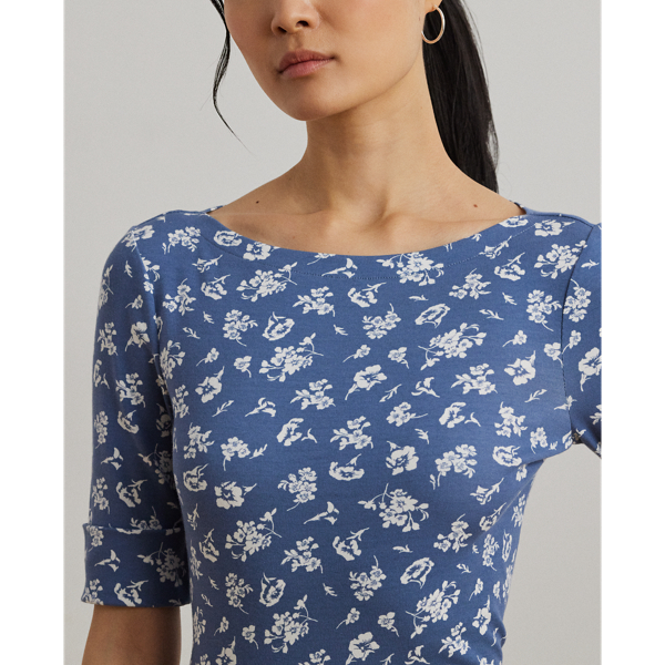 Floral Stretch Cotton Boatneck Tee