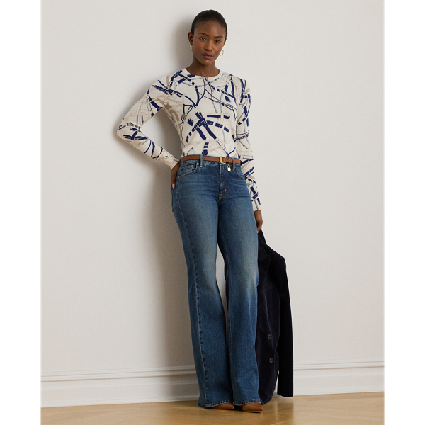 Belting-Print Cotton-Blend Sweater