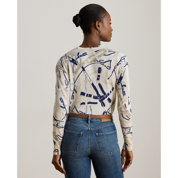 Belting-Print Cotton-Blend Sweater