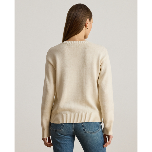 Baumwollpullover mit gesticktem Logo Lauren Petite in Mascarpone-Creme 5