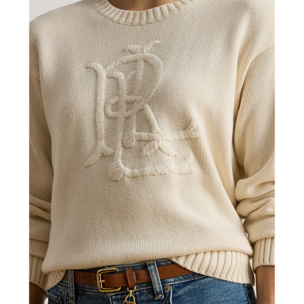 Baumwollpullover mit gesticktem Logo Lauren Petite in Mascarpone-Creme 6