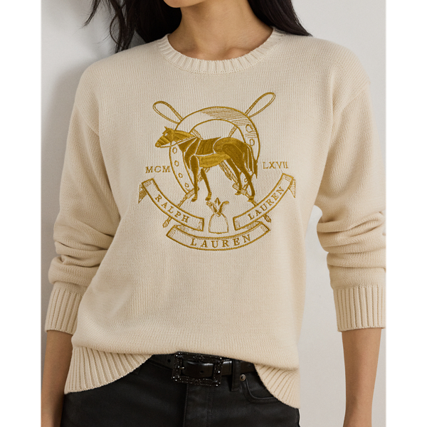 Embroidered Cotton Crewneck Sweater