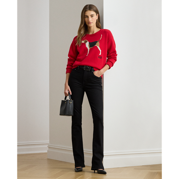 Intarsia-Knit Foxhound Cotton Sweater