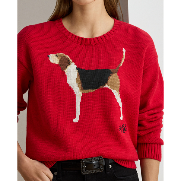 Intarsia-Knit Foxhound Cotton Sweater