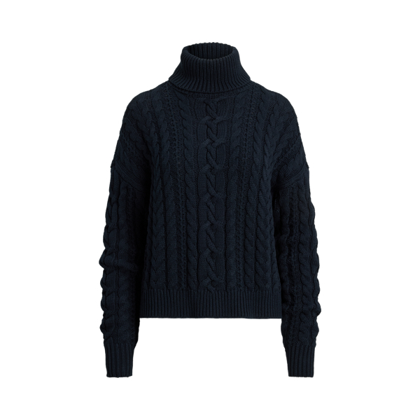 Faux-Leather-Trim Turtleneck Sweater