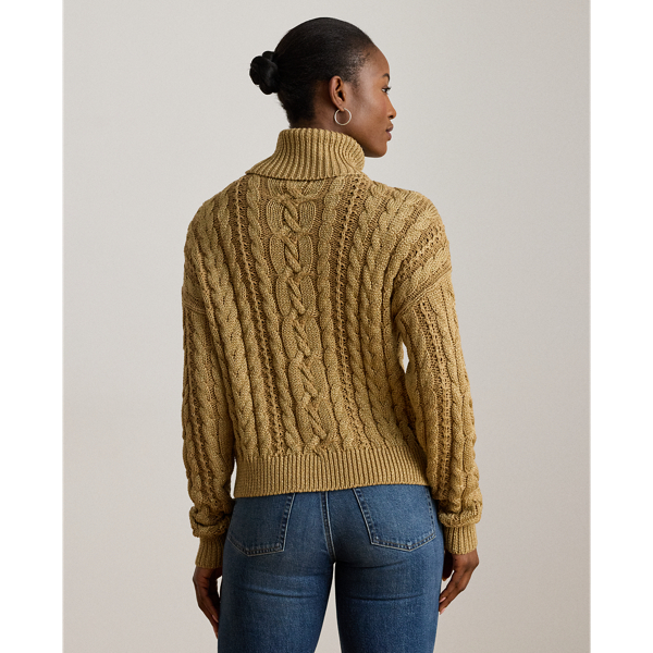 Metallic Cable-Knit Turtleneck Sweater