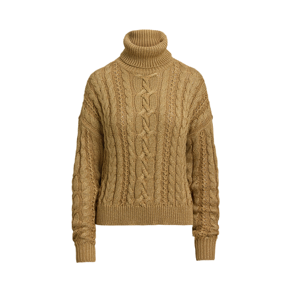 Metallic Cable-Knit Turtleneck Sweater