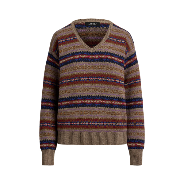 Fair Isle Cotton-Linen V-Neck Sweater