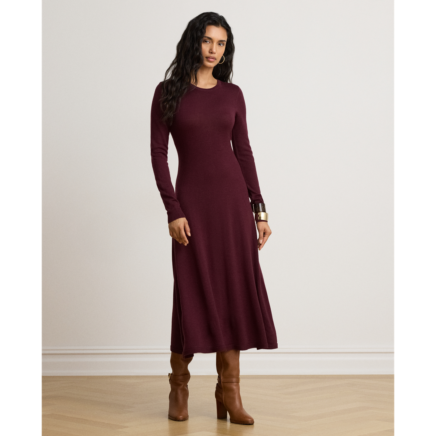 Женское платье Ralph Lauren Wool Crewneck Sweater Dress, цвет: Тёмный гранатовый — фото 4