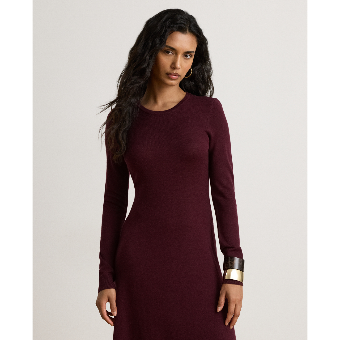Женское платье Ralph Lauren Wool Crewneck Sweater Dress, цвет: Тёмный гранатовый — фото 1