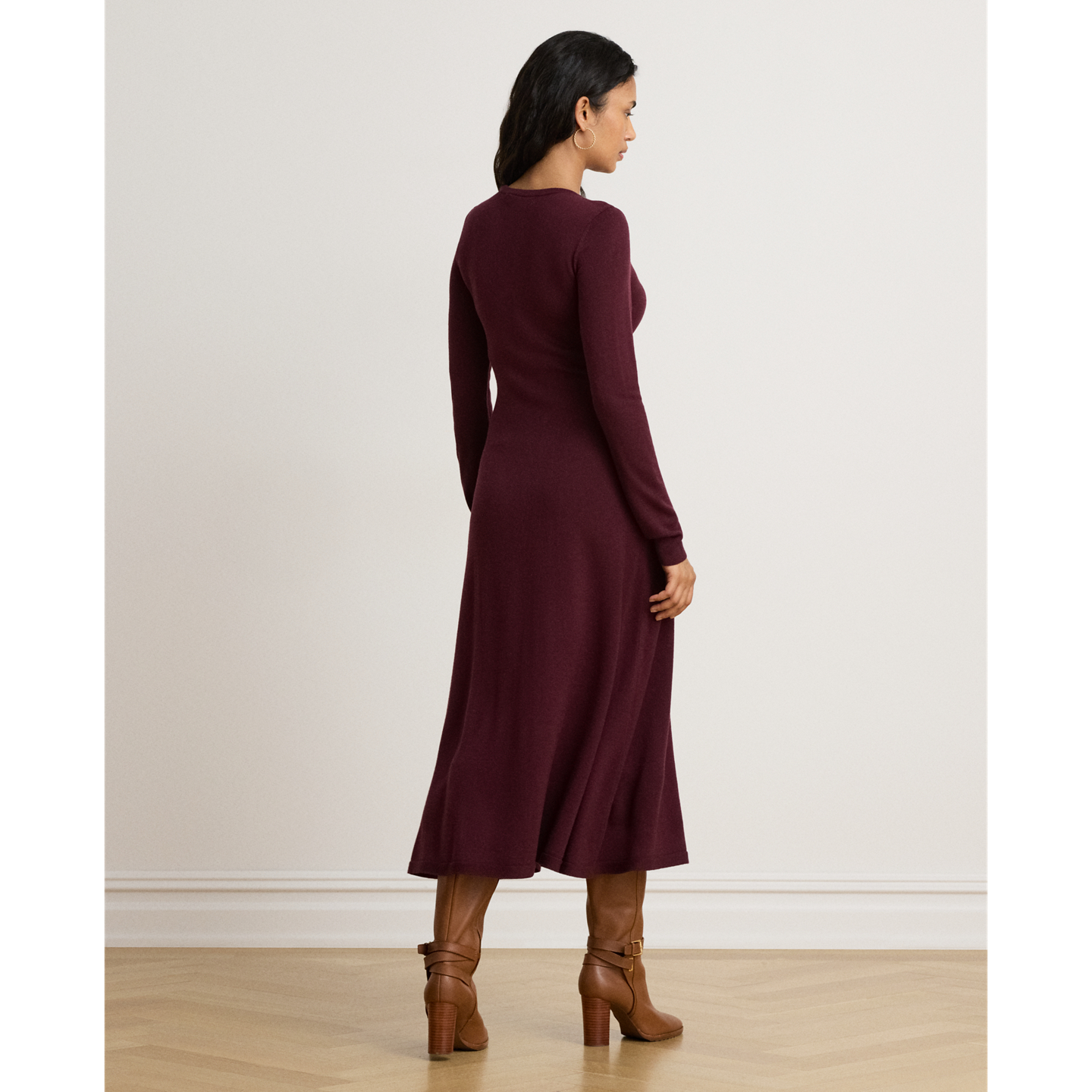Женское платье Ralph Lauren Wool Crewneck Sweater Dress, цвет: Тёмный гранатовый — фото 2