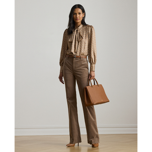 Geo-Print Twill Tie-Neck Blouse