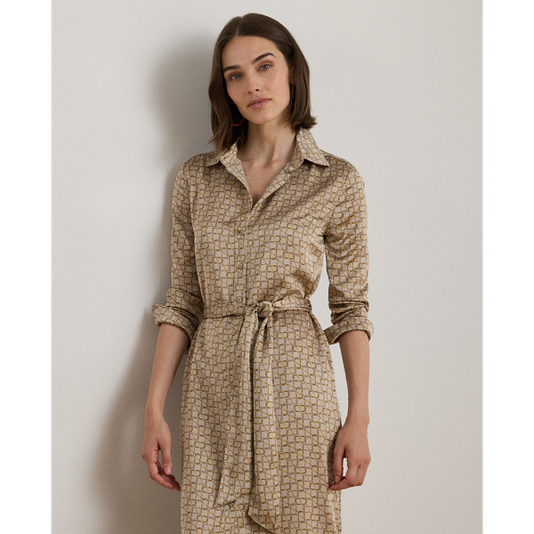 Geo-Print Satin Charmeuse Shirtdress