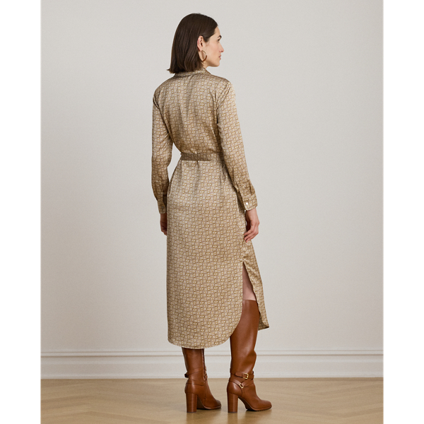 Geo-Print Satin Charmeuse Shirtdress