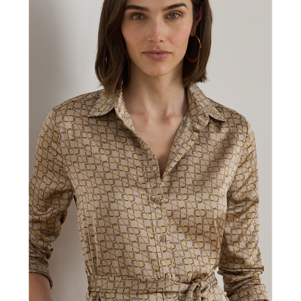 Geo-Print Satin Charmeuse Shirtdress