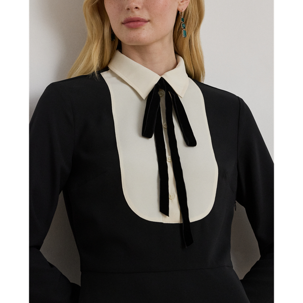 Two-Tone Georgette Tie-Neck Dress - thumbnail 5