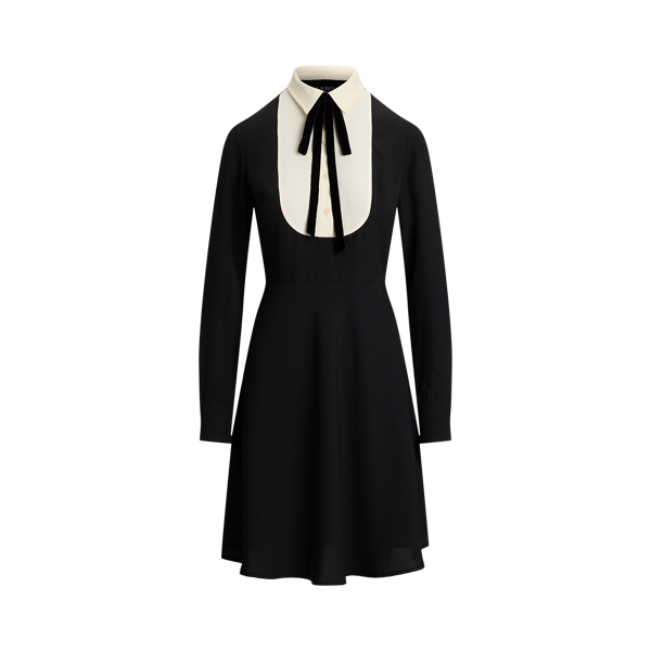 Two-Tone Georgette Tie-Neck Dress Lauren Petite 1