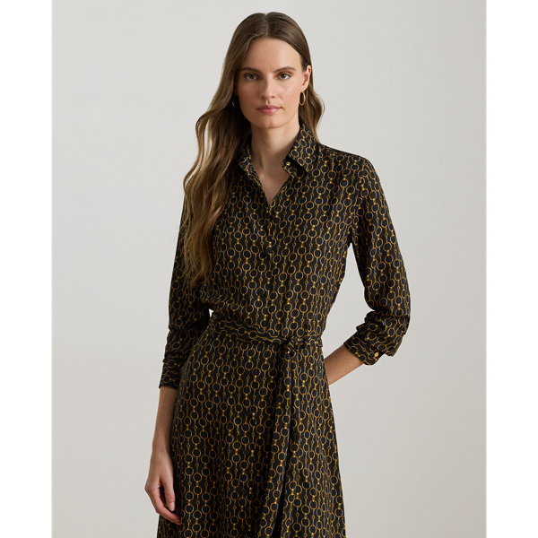 Chain-Print Crepe Shirtdress