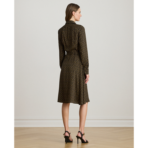 Chain-Print Crepe Shirtdress