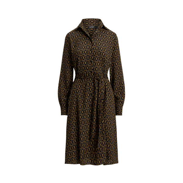 Chain-Print Crepe Shirtdress