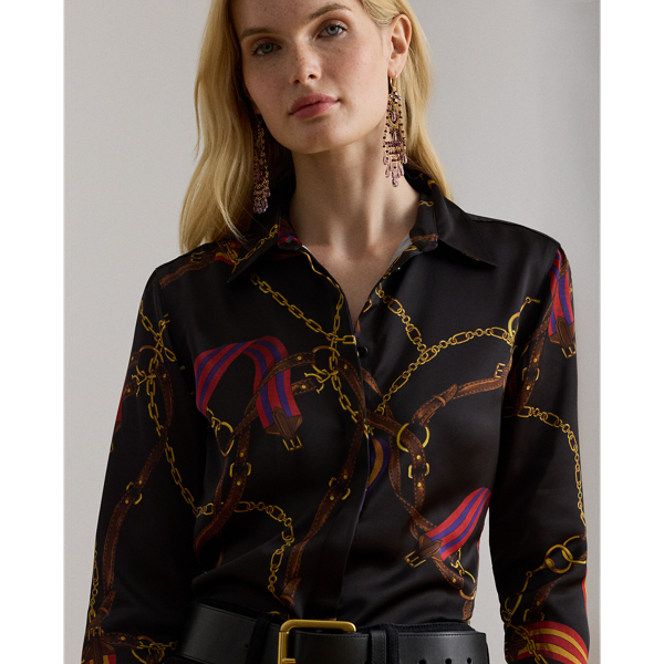 Classic Fit Belting-Print Satin Shirt