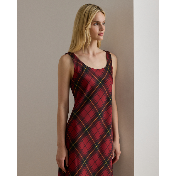 Plaid Satin Sleeveless Cocktail Dress - thumbnail 3