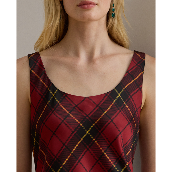 Plaid Satin Sleeveless Cocktail Dress - thumbnail 5