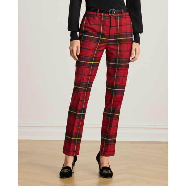 Checked Plaid Wool-Blend Cropped Pant