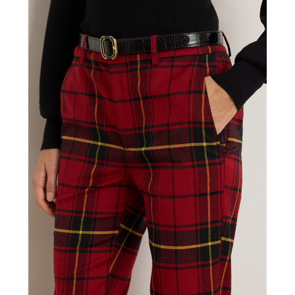 Checked Plaid Wool-Blend Cropped Pant