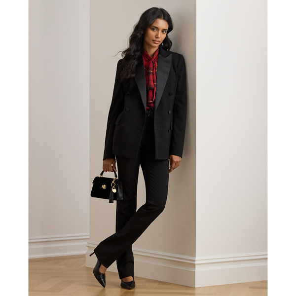 Double-Breasted Satin-Trim Crepe Blazer