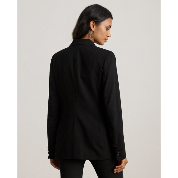 Double-Breasted Satin-Trim Crepe Blazer