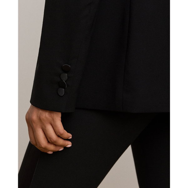 Double-Breasted Satin-Trim Crepe Blazer