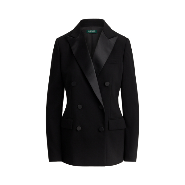 Double-Breasted Satin-Trim Crepe Blazer