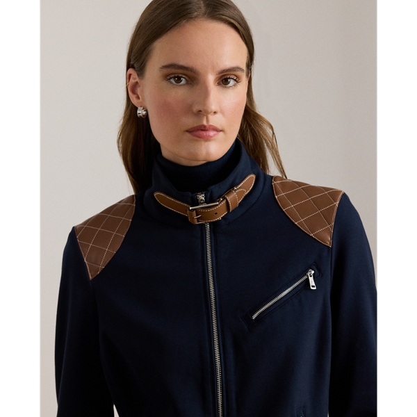 Faux-Leather-Trim Ponte Moto Jacket