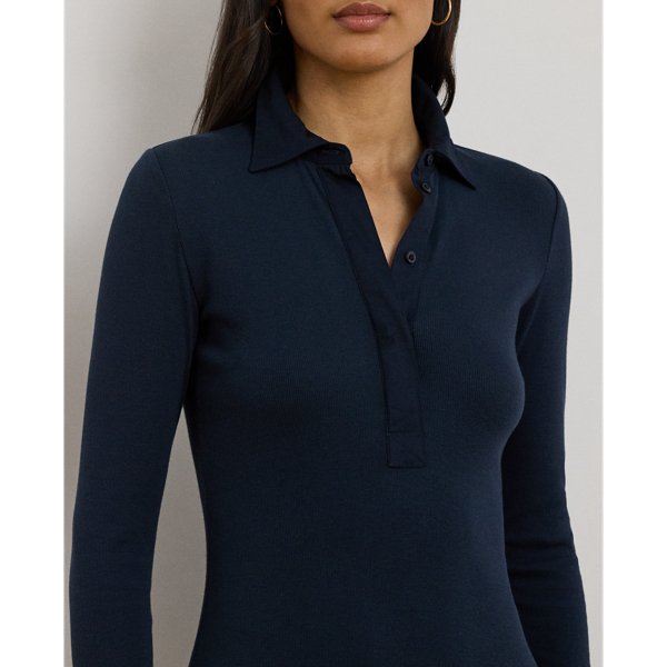 Rib-Knit Cotton-Blend Polo Dress