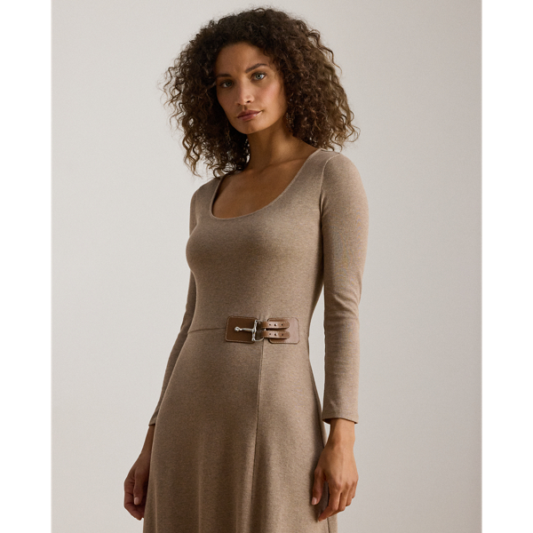 Buckle-Trim Rib-Knit Midi Dress