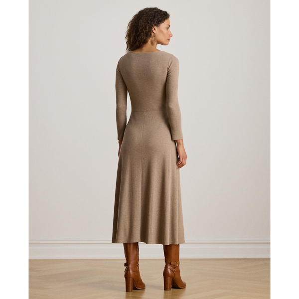Buckle-Trim Rib-Knit Midi Dress