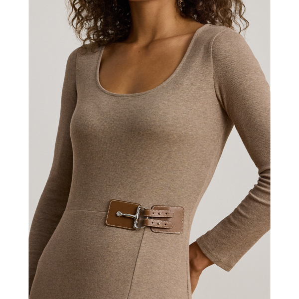 Buckle-Trim Rib-Knit Midi Dress