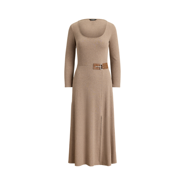Buckle-Trim Rib-Knit Midi Dress