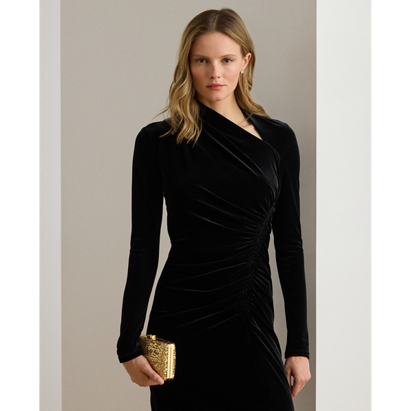 Ruched Velvet Asymmetrical Dress