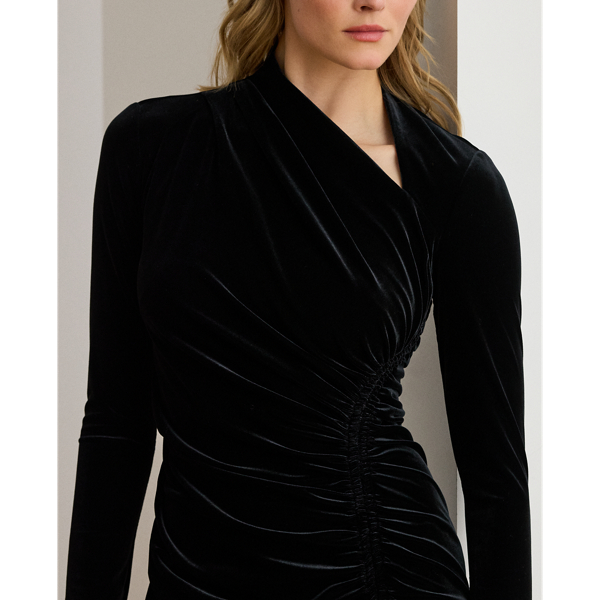 Ruched Velvet Asymmetrical Dress